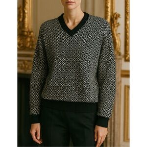 Valentino Sweater Pullover V Neck 100% Cotton Black & White Women’s Size Small